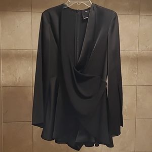 C/MEO Collective L Flaired Long Split Sleeve Black Flaired Romper